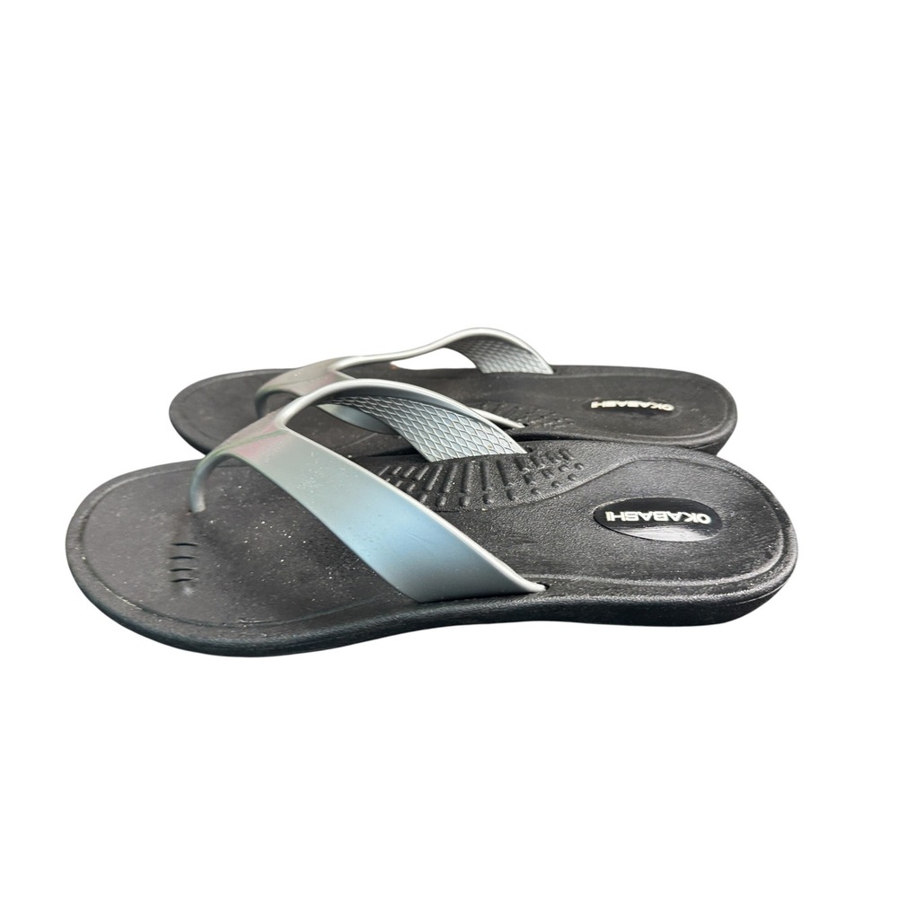 Okabashi Womens Indigo Flip Flops Silver Straps Size‎ L 8-9 Made in USA